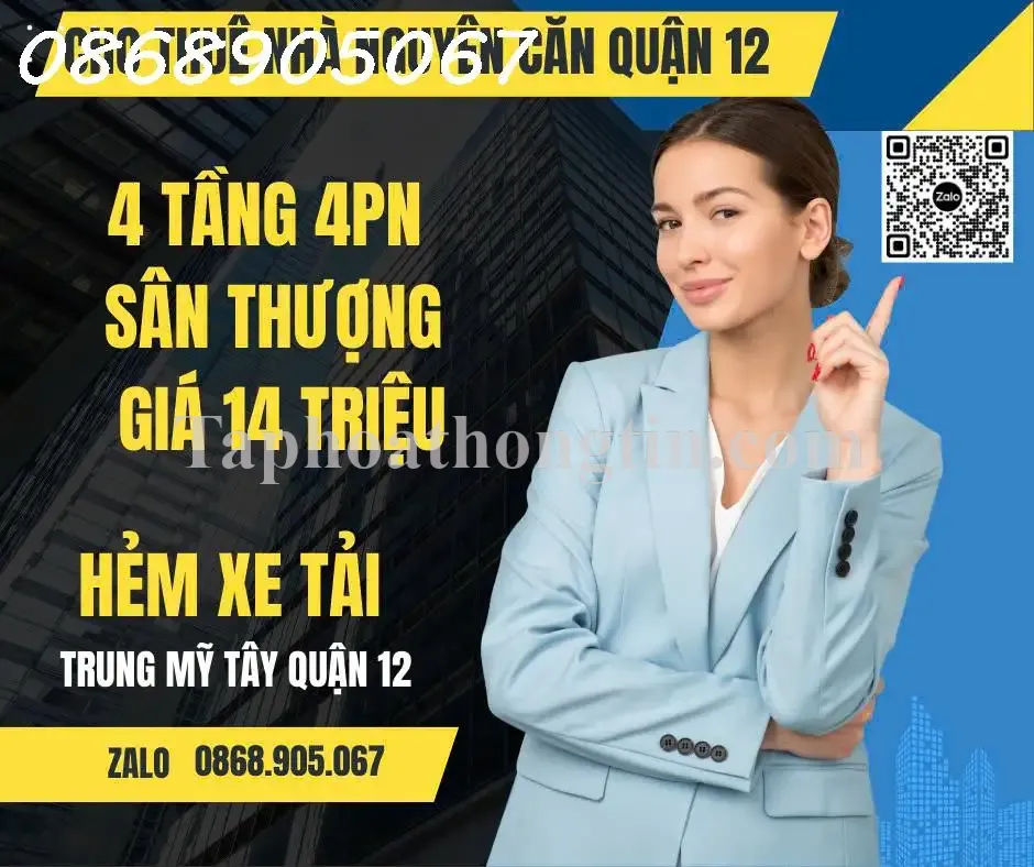 Cho thuê nhà nguyên căn 4PN, hẻm xe tải, Phường Trung Mỹ Tây, Quận 12